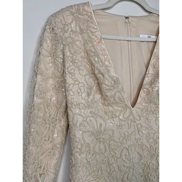 NWT TADASHI SHOJI Plunge Neck Long Sleeve Jacquard Floral Sequin Minidress 6 - Picture 7 of 16